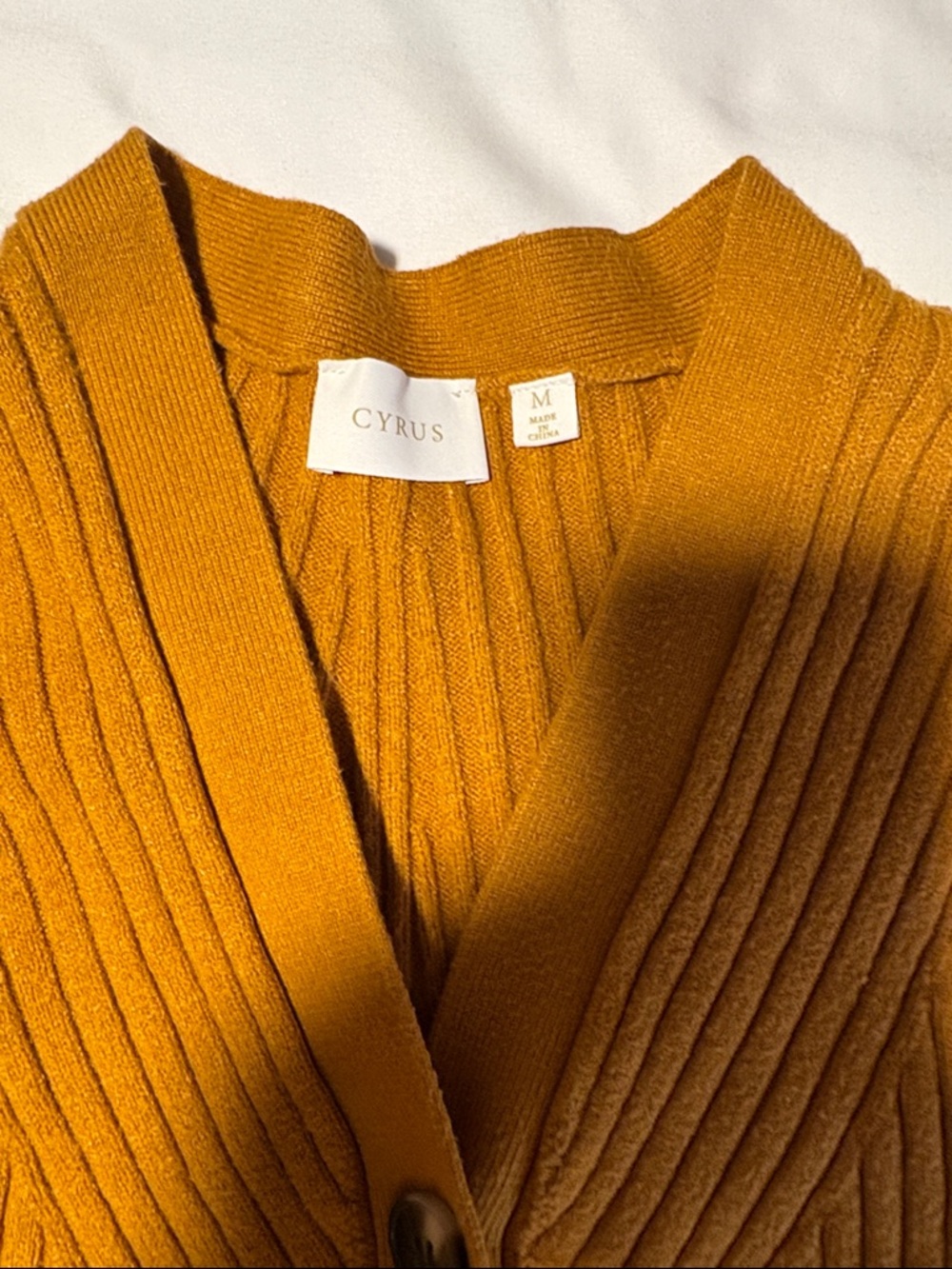 Cyrus Ribbed Button-Front Cardigan - Mustard - Picture 2 of 5
